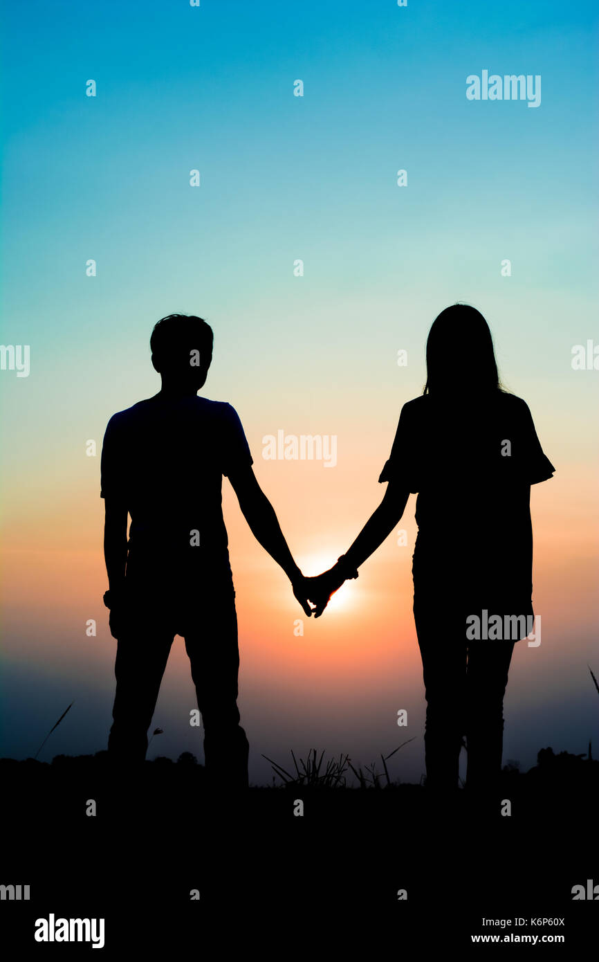 Silhouette Dun Couple Amoureux Article Holding Hand Au