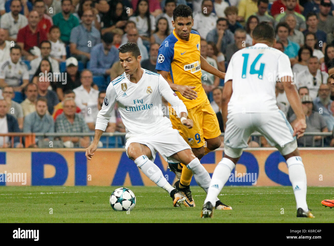 Cristiano Ronaldo du real Madrid au cours de la Ligue des champions match joué à santiago bernabeu entre le real madrid et l'APOEL Nicosie le 13 septembre 2017.. Banque D'Images