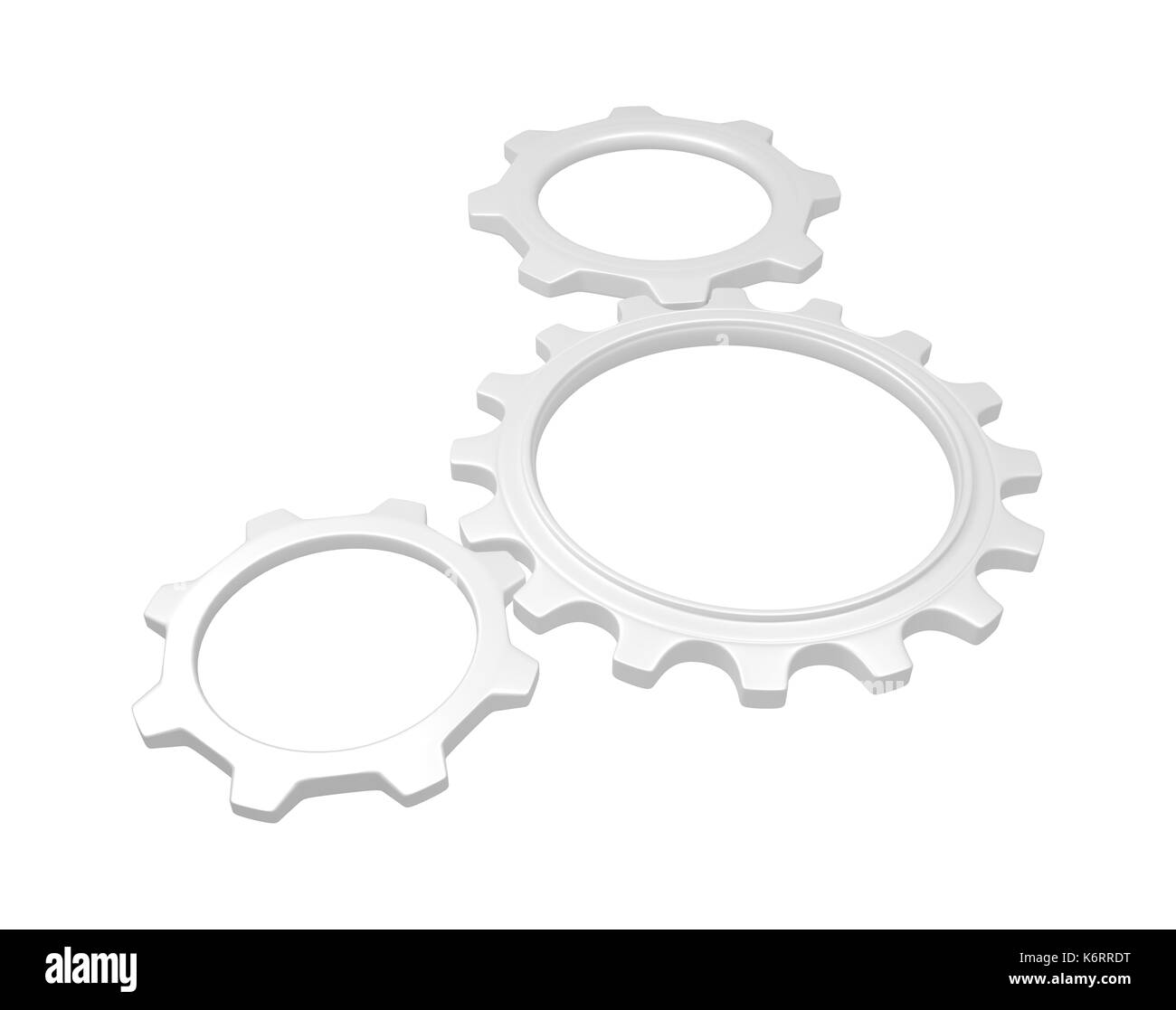 Trois pignons métal isolé sur fond blanc. Le rendu 3d. Banque D'Images