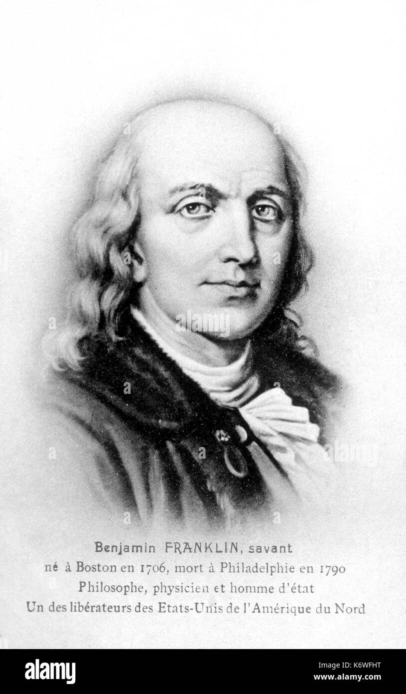 FRANKLIN, Benjamin - portrait grand homme d'État américain, un érudit et un inventeur. A inventé l'armonica de verre ''. (1706-1790) Banque D'Images