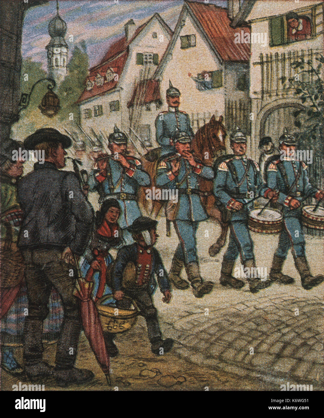 Berlin - Scène de rue à partir de la fin du xixe siècle. Soldiers marching, jouant Pipes & Drums. Bande militaire. Banque D'Images