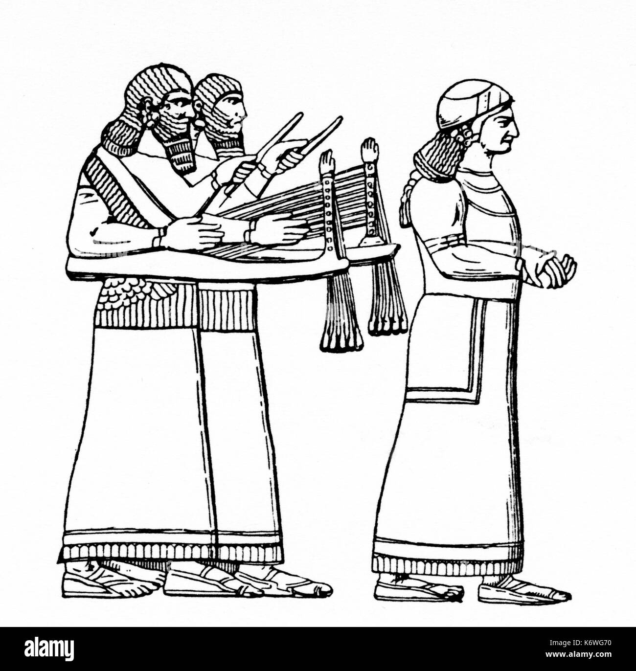 L'assyrien / musiciens babylonien, jouant de la lyre - type d'instruments. Babylone. L'Assyrie. Banque D'Images