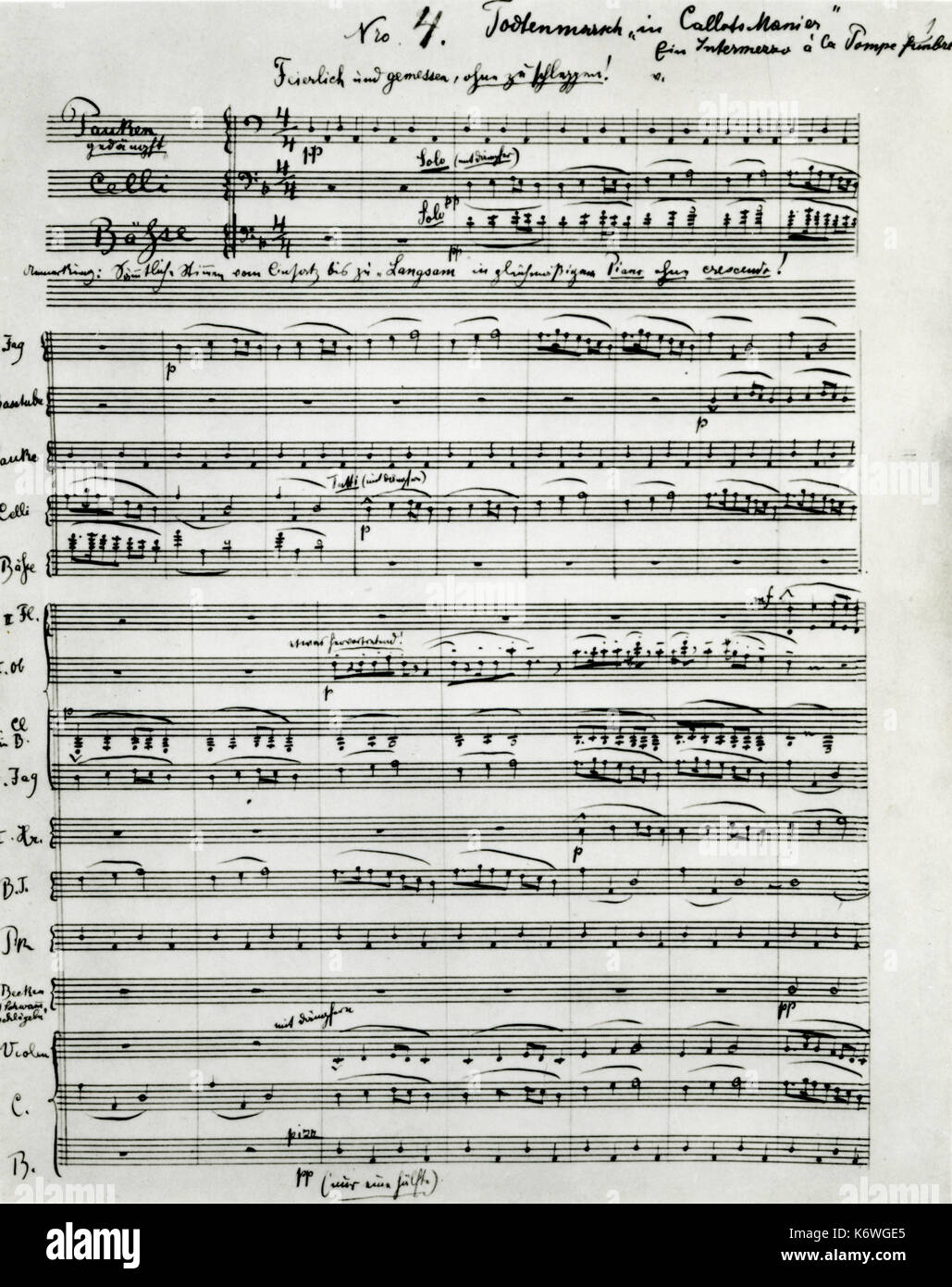 4ème Symphonie de Gustav Mahler - partition autographe. Début de 4e mouvement de la version originale (qui avait 5 mouvements) compositeur autrichien, 1860-1911 Banque D'Images