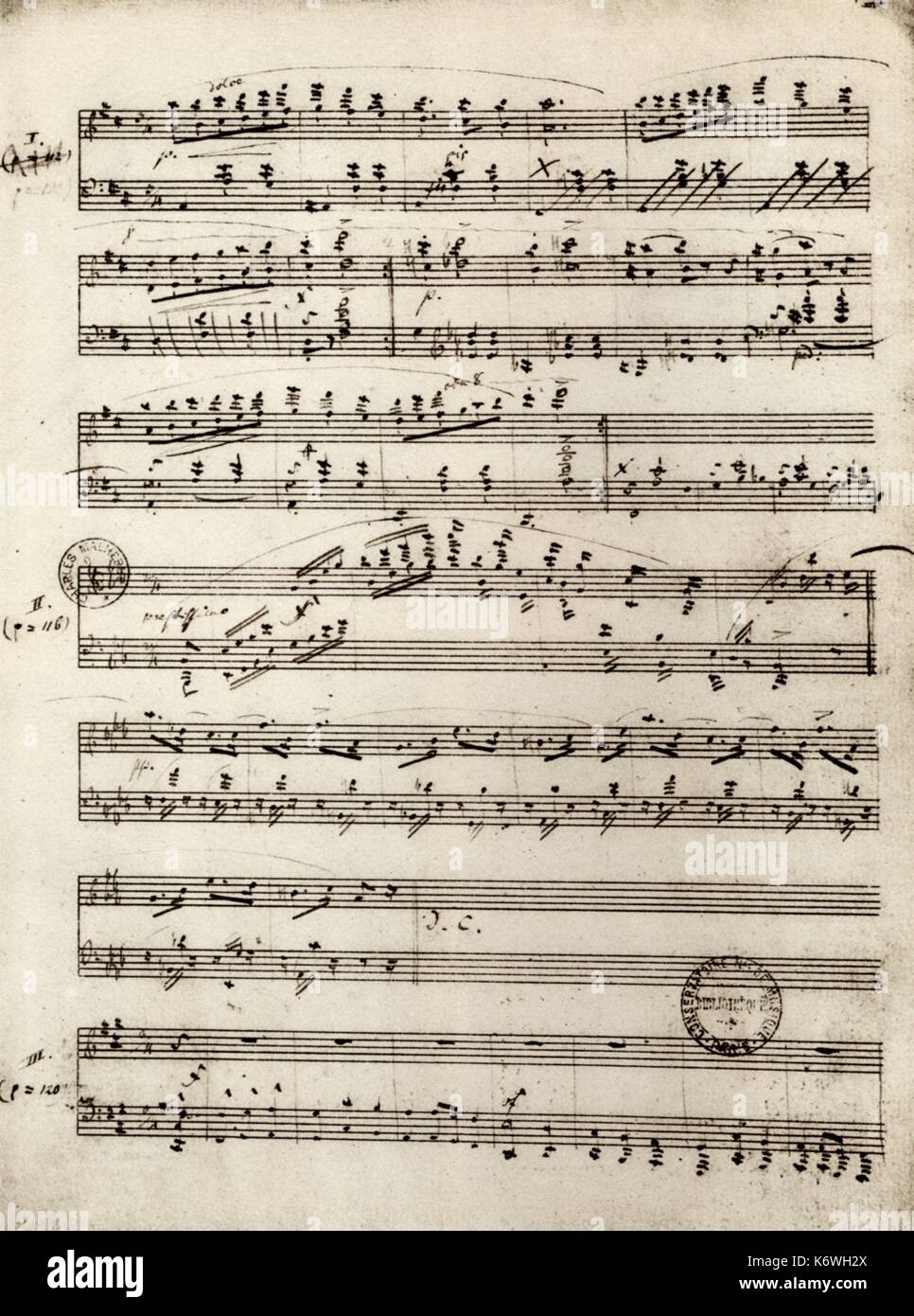 Robert Schumann - note manuscrite de "papillons" pour piano (1831). Compositeur allemand. 1810-1856 Banque D'Images