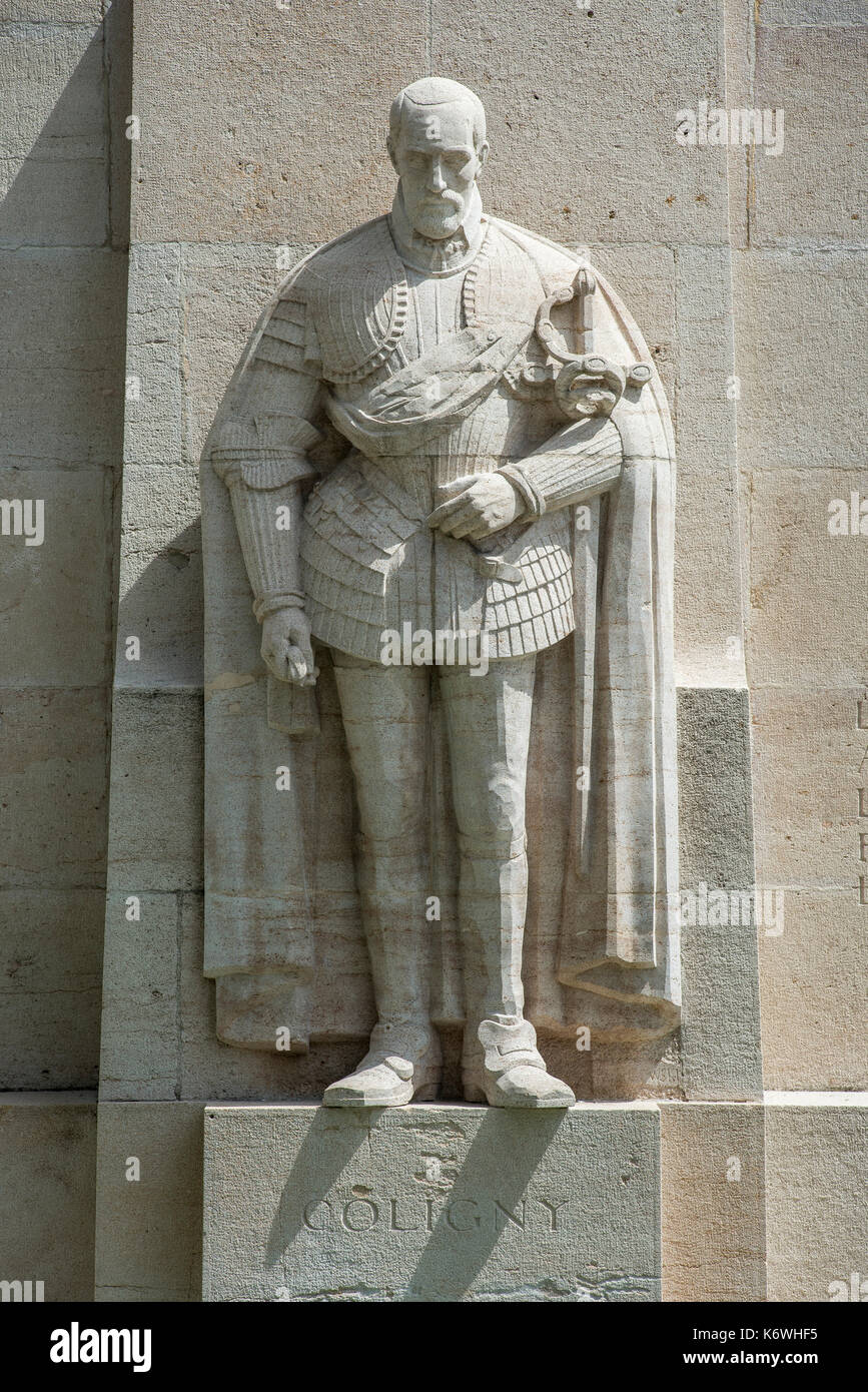 Gaspard de Coligny, 1517-1572, guide de huguenot, sculpture au monument international de la réformation, 1909-1917 Banque D'Images