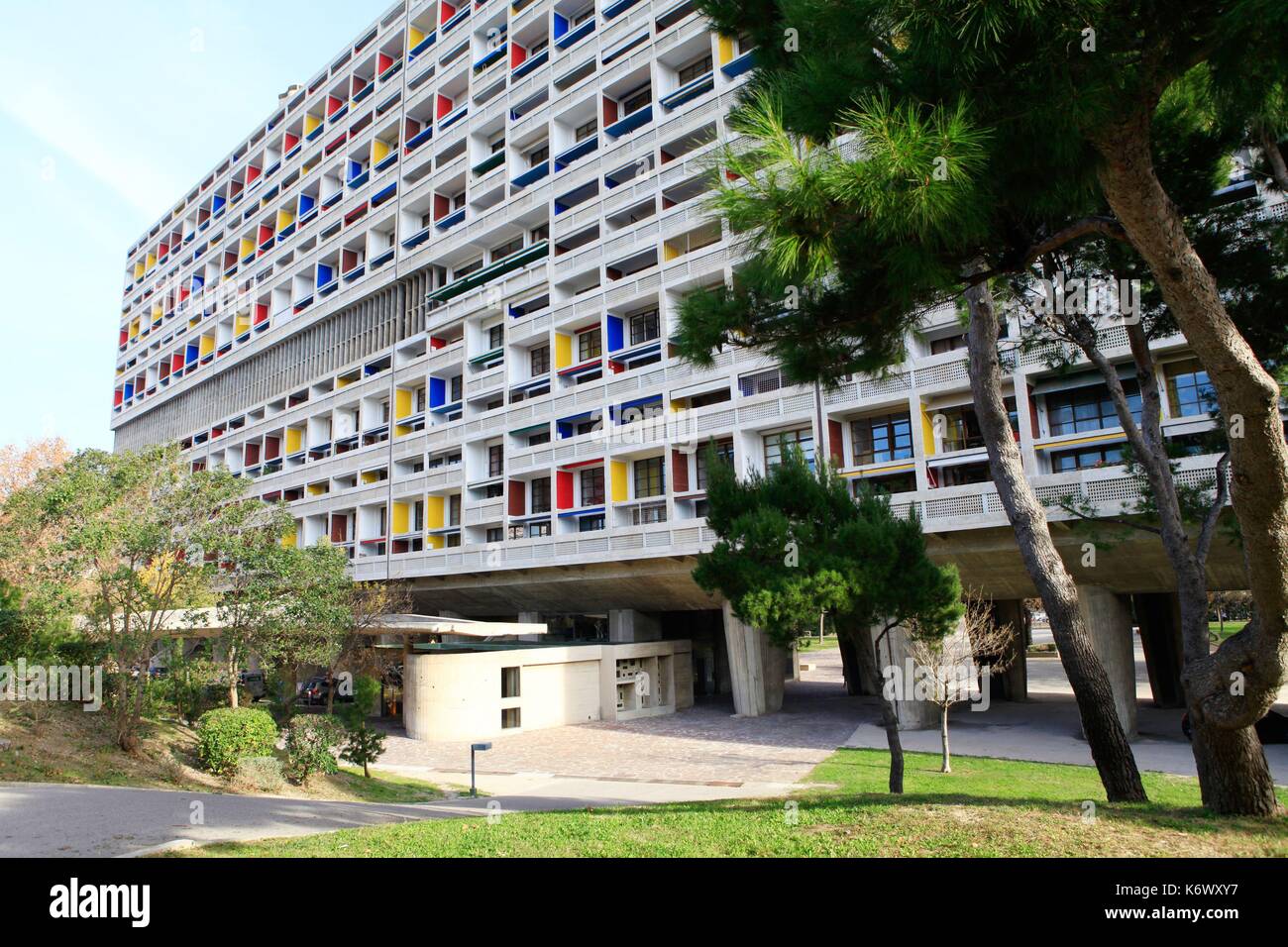 France, Bouches du Rhône, Marseille, l'oeuvre architecturale de Le Corbusier, inscrite au Patrimoine Mondial de l'UNESCO, 9ème arrondissement, la Cité radieuse de l'architecte Le Corbusier Banque D'Images