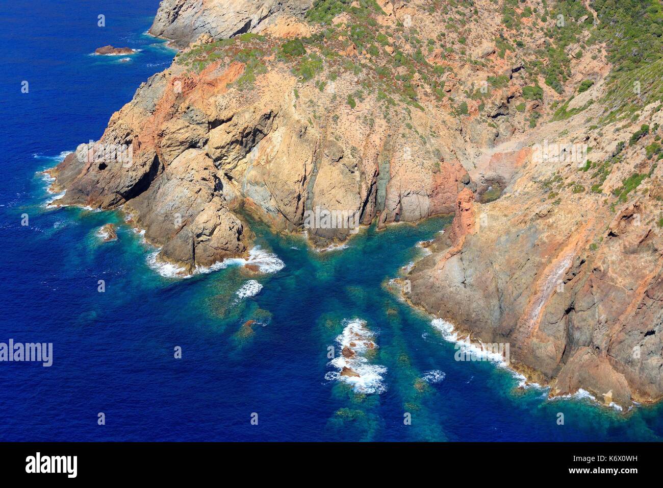 France, Haute Corse, Filosorma, Galeria, Focolara bay, Pointe Validori (vue aérienne) Banque D'Images