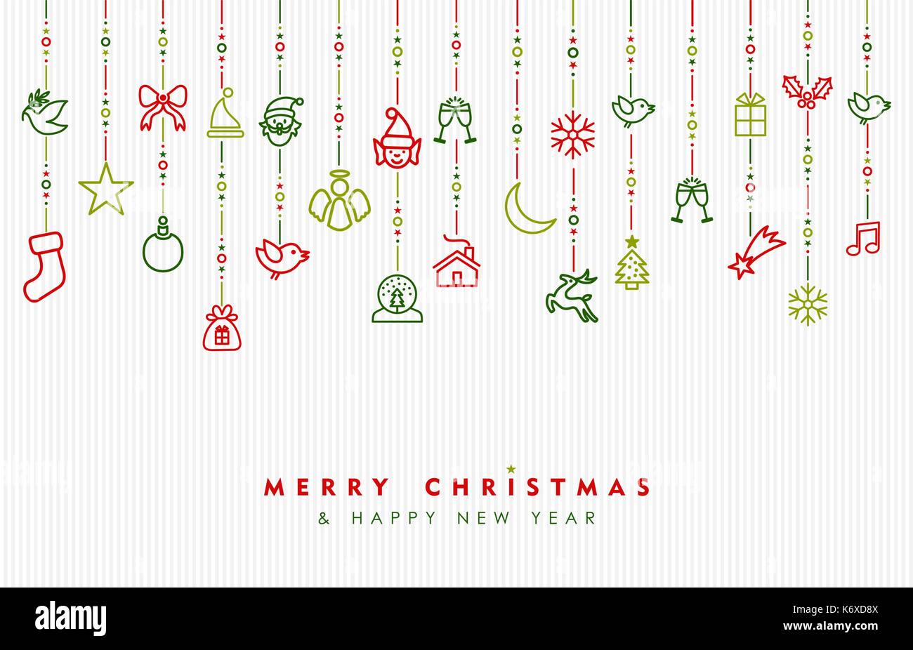 Joyeux noël et nouvel an, conception de cartes de voeux d'art de la ligne de décoration ornement icône eps10 vector illustration.. Illustration de Vecteur