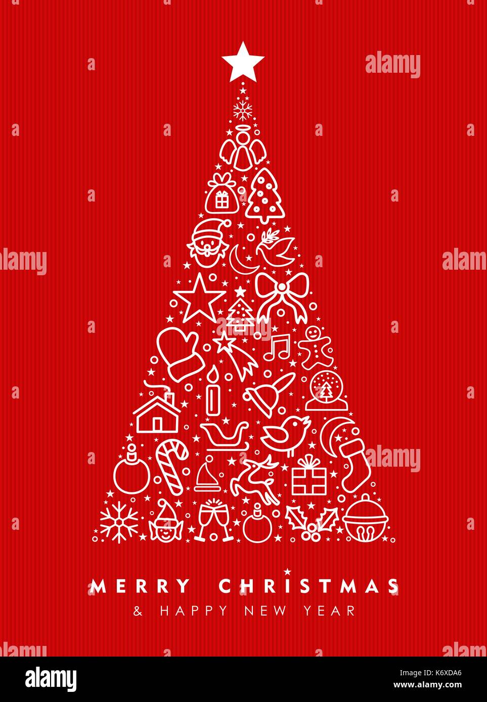 Joyeux Noël et bonne année carte de voeux design, ligne rouge maison de l'icône de l'art en forme d'arbre de pin illustration eps10 vector.. Illustration de Vecteur
