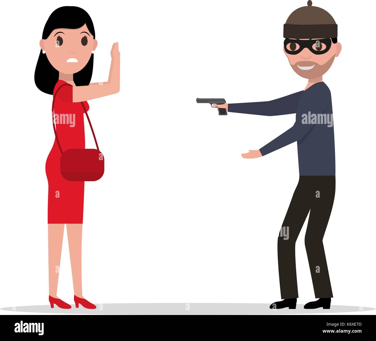 Vector cartoon voleur avec un fusil volé une femme Illustration de Vecteur