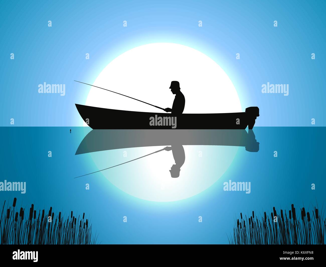 Vector background lune Pêcheur de poissons bateau Illustration de Vecteur