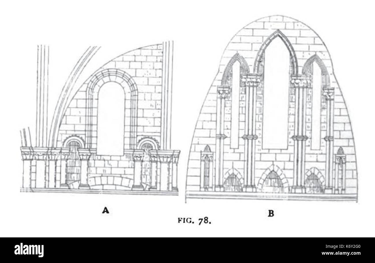 Fig 78 Clerestories de l'Abbaye aux Dames et le choeur de Lincoln respectivement Banque D'Images