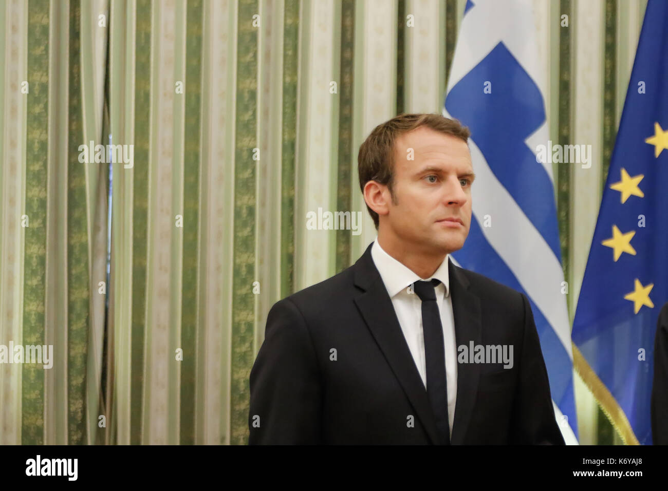 Athènes, Grèce - septembre 7, 2017 : le président français Emmanuel Macron avec sa femme Brigitte lors d'une cérémonie de bienvenue au palais présidentiel de Banque D'Images