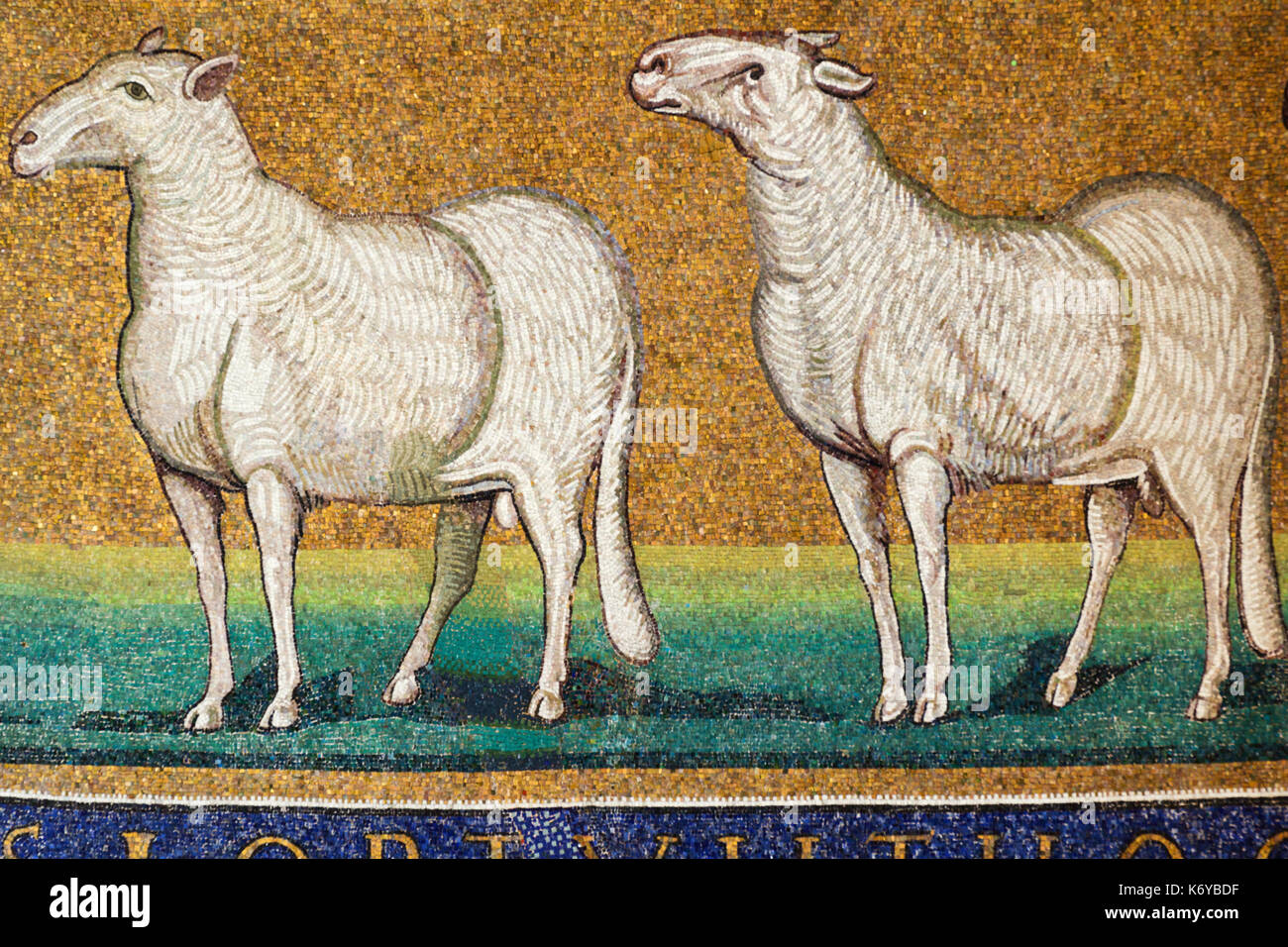 Paire de moutons représentant les apôtres (6e siècle) - Santi Cosma e Damiano - Rome Banque D'Images