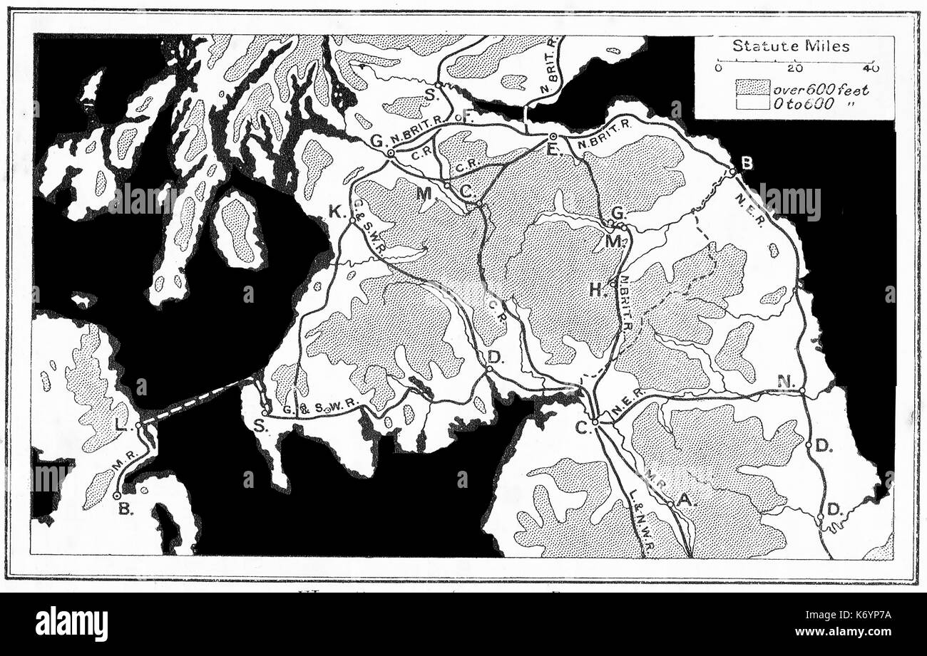 Une carte des chemins de fer 1914 dans le sud de l'Ecosse Banque D'Images