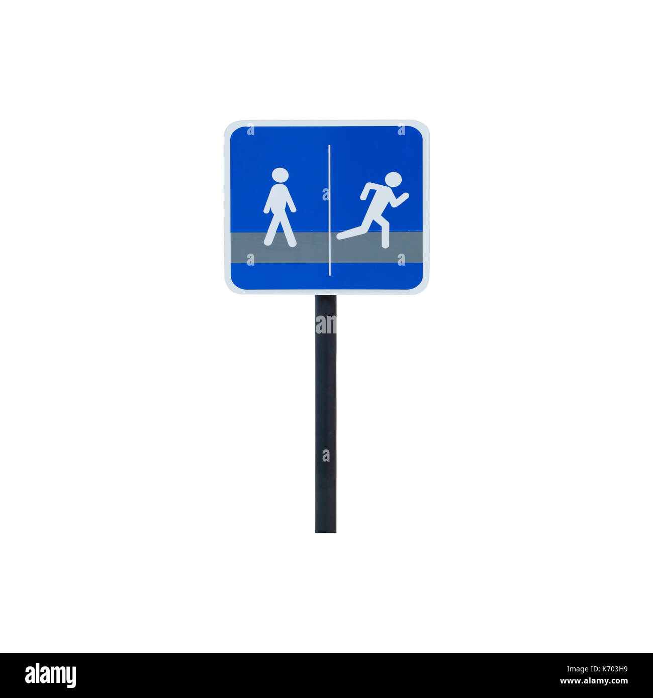 Label Bleu avec les logos de la marche et la course isolé sur fond blanc. Banque D'Images