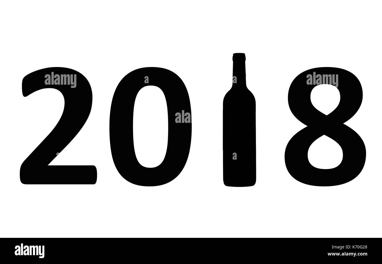 Fête du nouvel an avec du vin 2018 sur fond blanc Banque D'Images