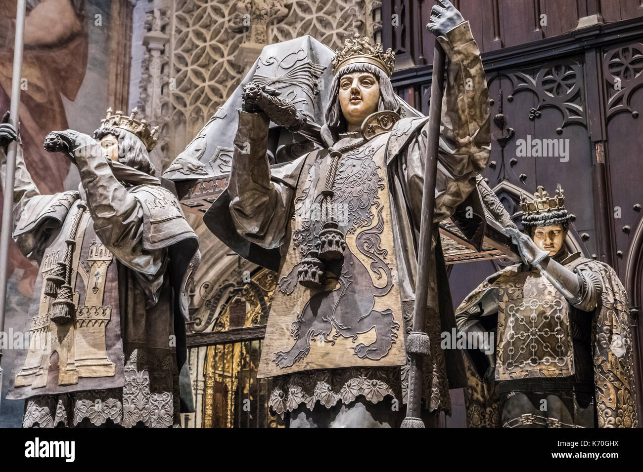 Tombe de Cristobal Colon de la Cathédrale de Séville, situé en face de la porte des princes ou San Cristobal, Andalousie, Espagne Banque D'Images