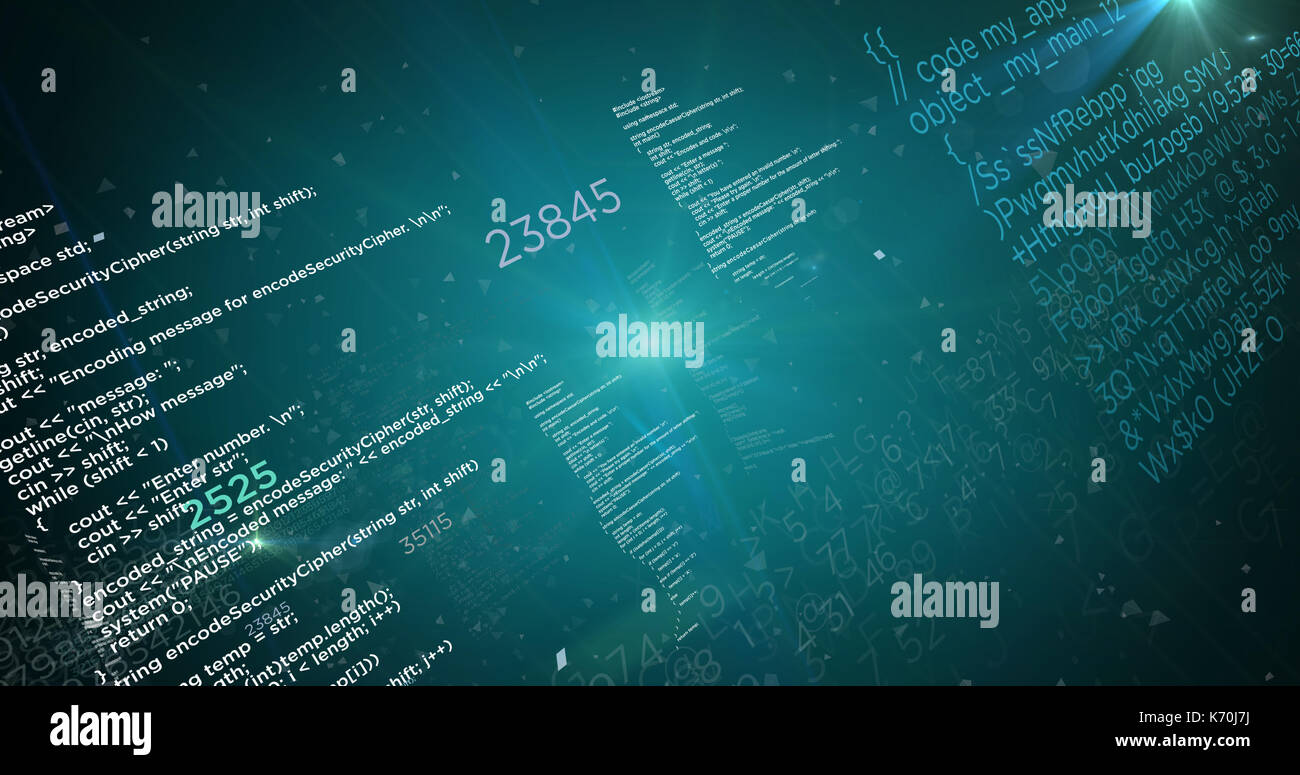 Big Data et le code de programmation sur fond vert. concept abstrait de l'information, le cyberespace et l'entreprise de technologie. Banque D'Images
