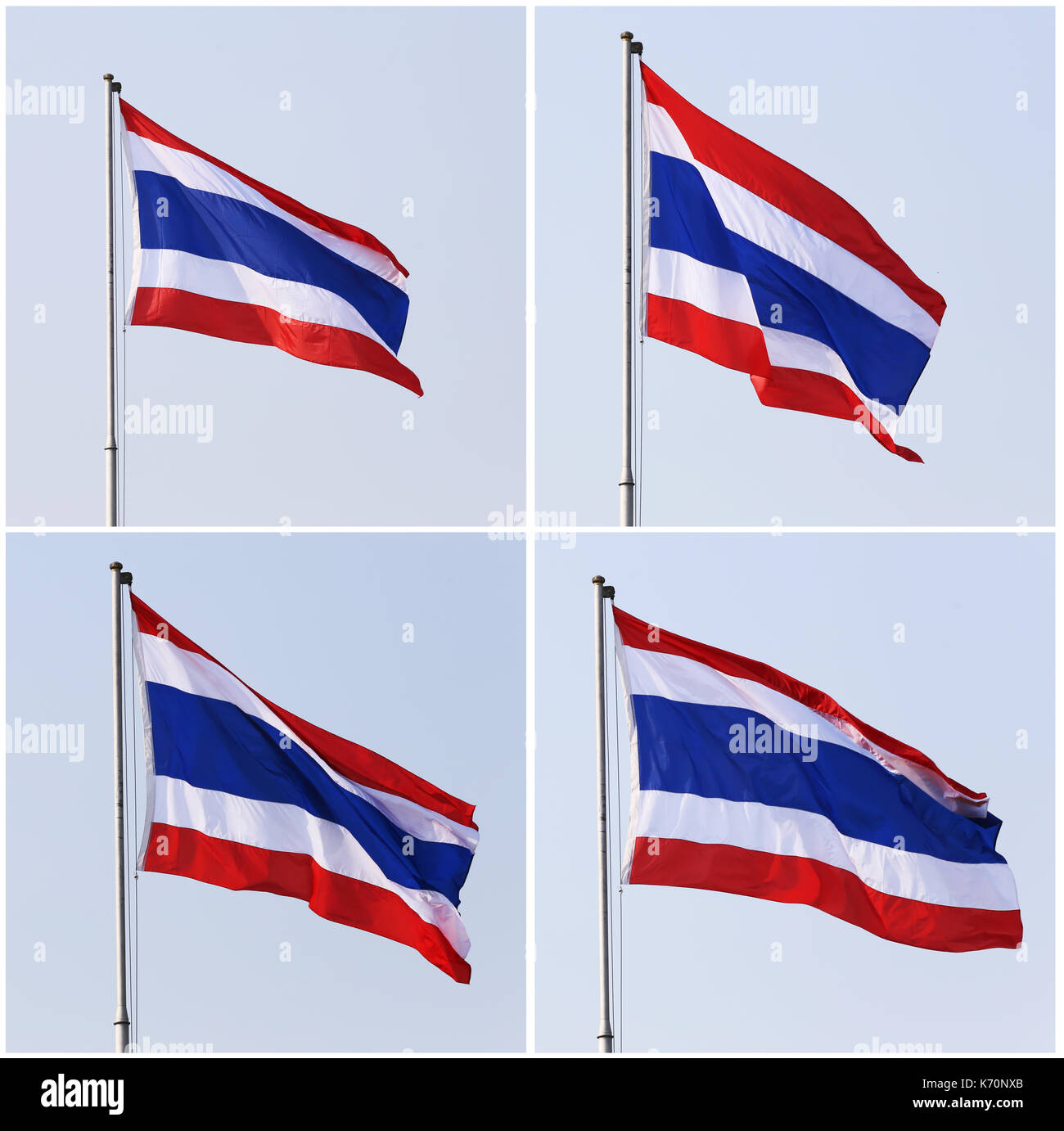 Thaïlande drapeau avec le vent sur fond de ciel. Banque D'Images