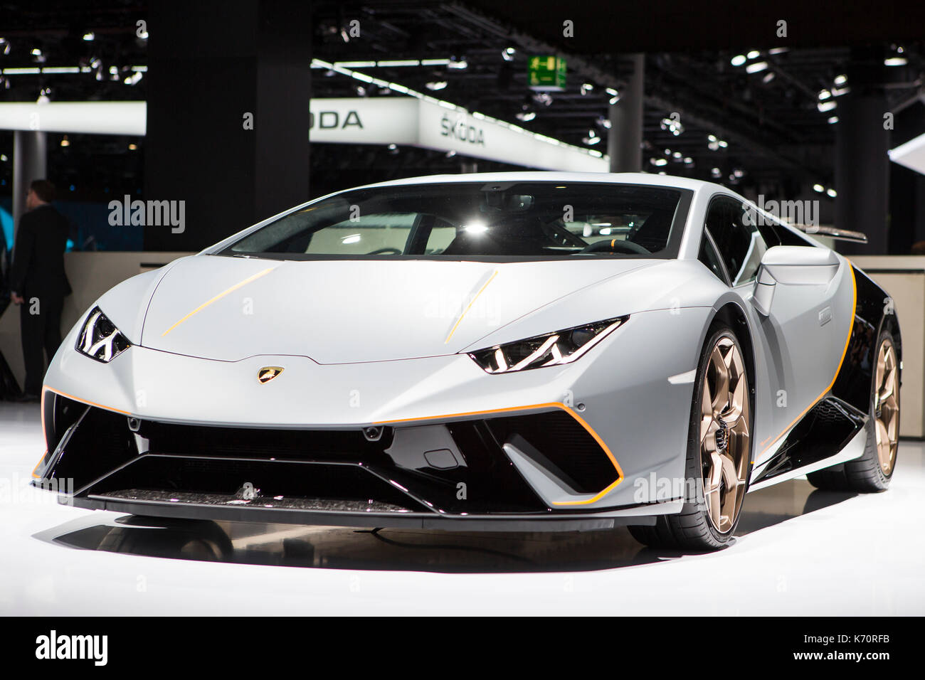 Francfort, Allemagne. 12 septembre 2017. Salon international de l'automobile 2017 (IAA, internationale Automobil-Ausstellung), Journée de la presse : Lamborghini Huracán Performante. Crédit: Christian Lademann Banque D'Images