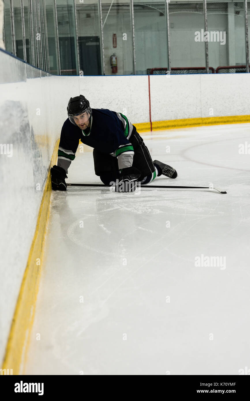 Joueur masculin déterminé à jouer au hockey sur glace rink Banque D'Images