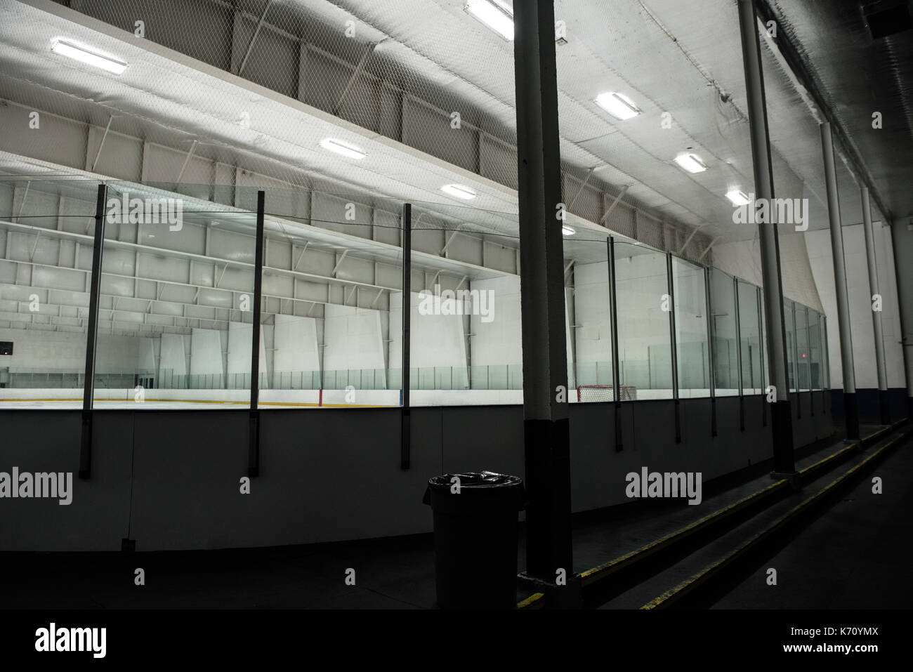 Lunettes à la patinoire de hockey sur glace vide lumineux Banque D'Images