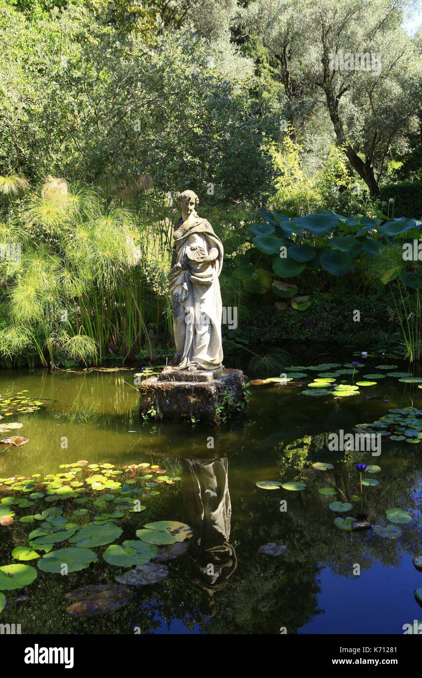 France, Alpes Maritimes, Menton, le jardin Serre de la Madone est un centre international d'amateurs de plantes rares acclimatées, le bassin de Vénus Banque D'Images