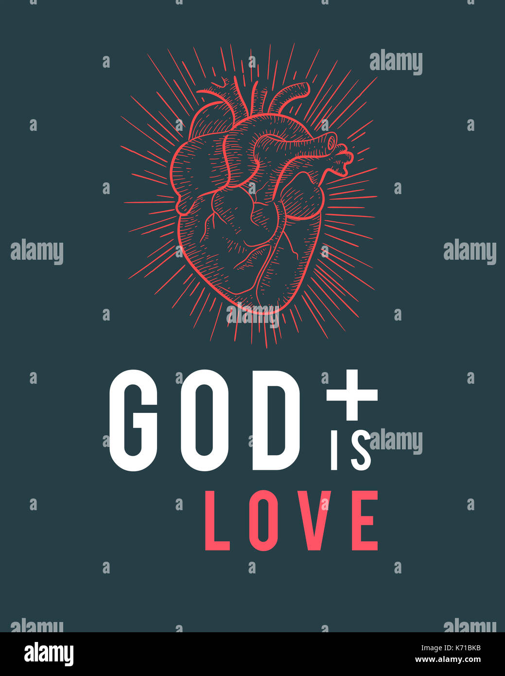 L'illustration ou le dessin de l'expression : Dieu est amour, et des droits de l'red heart Banque D'Images