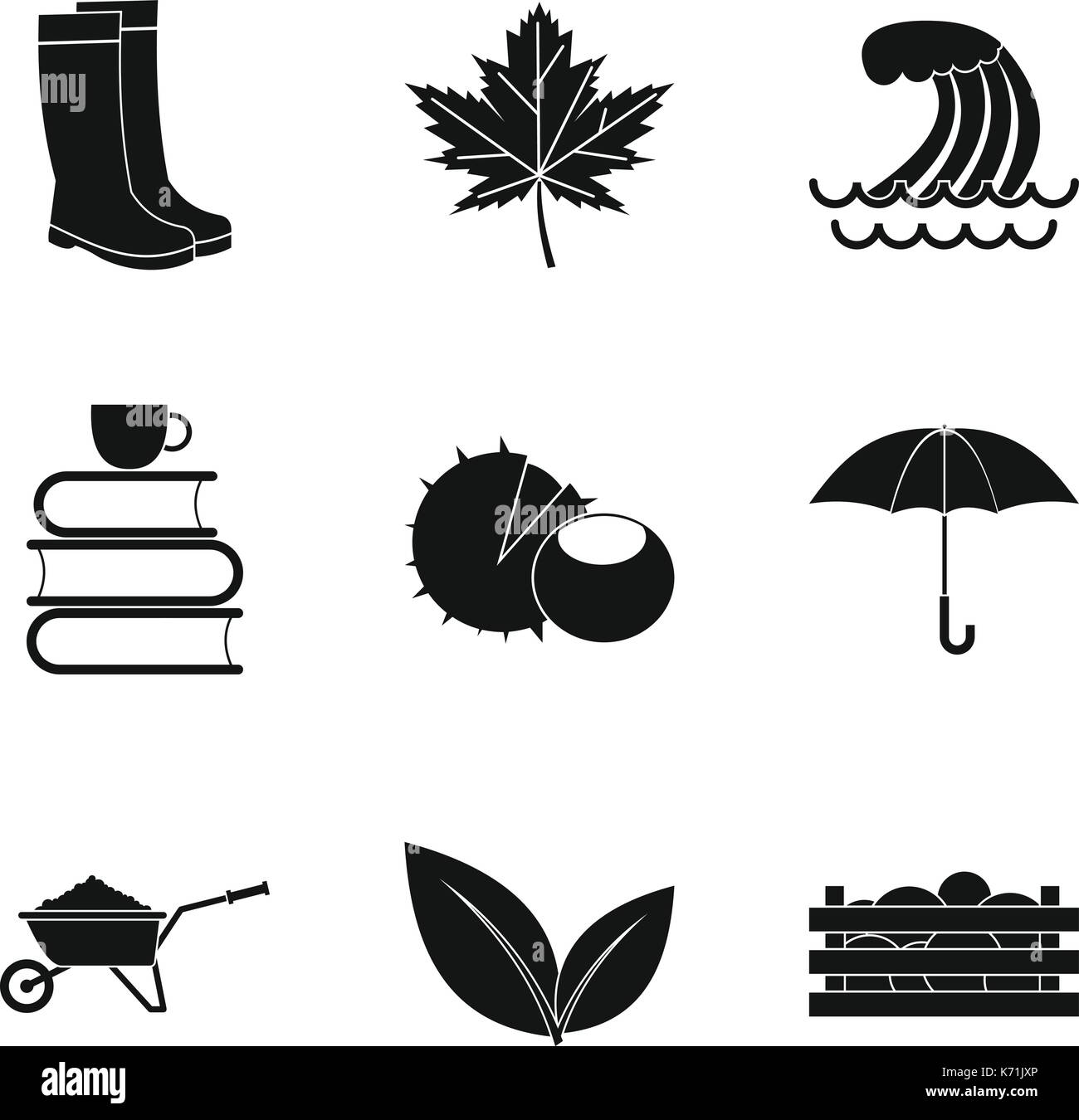 Temps d'automne, le style simple icon set Illustration de Vecteur