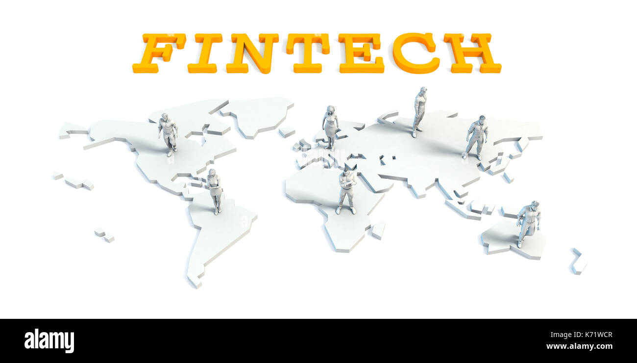 Fintech Concept avec une équipe d'affaires global Banque D'Images