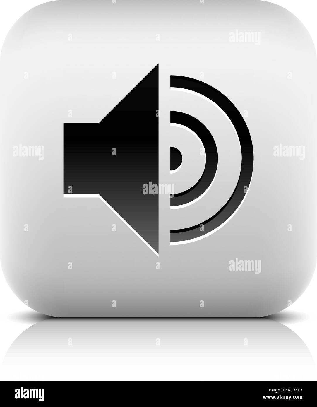 Media Player avec l'icône de volume haut signe. carré arrondi bouton web avec ombre noire reflet gris sur fond blanc. dans un style de pierre. vec Illustration de Vecteur