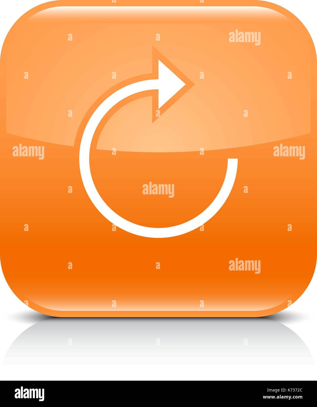 L'icône orange avec une flèche blanche répéter, recharger, actualiser, signe de rotation. set 05. bouton carré arrondi gris avec reflet, ombre noire sur white background Illustration de Vecteur