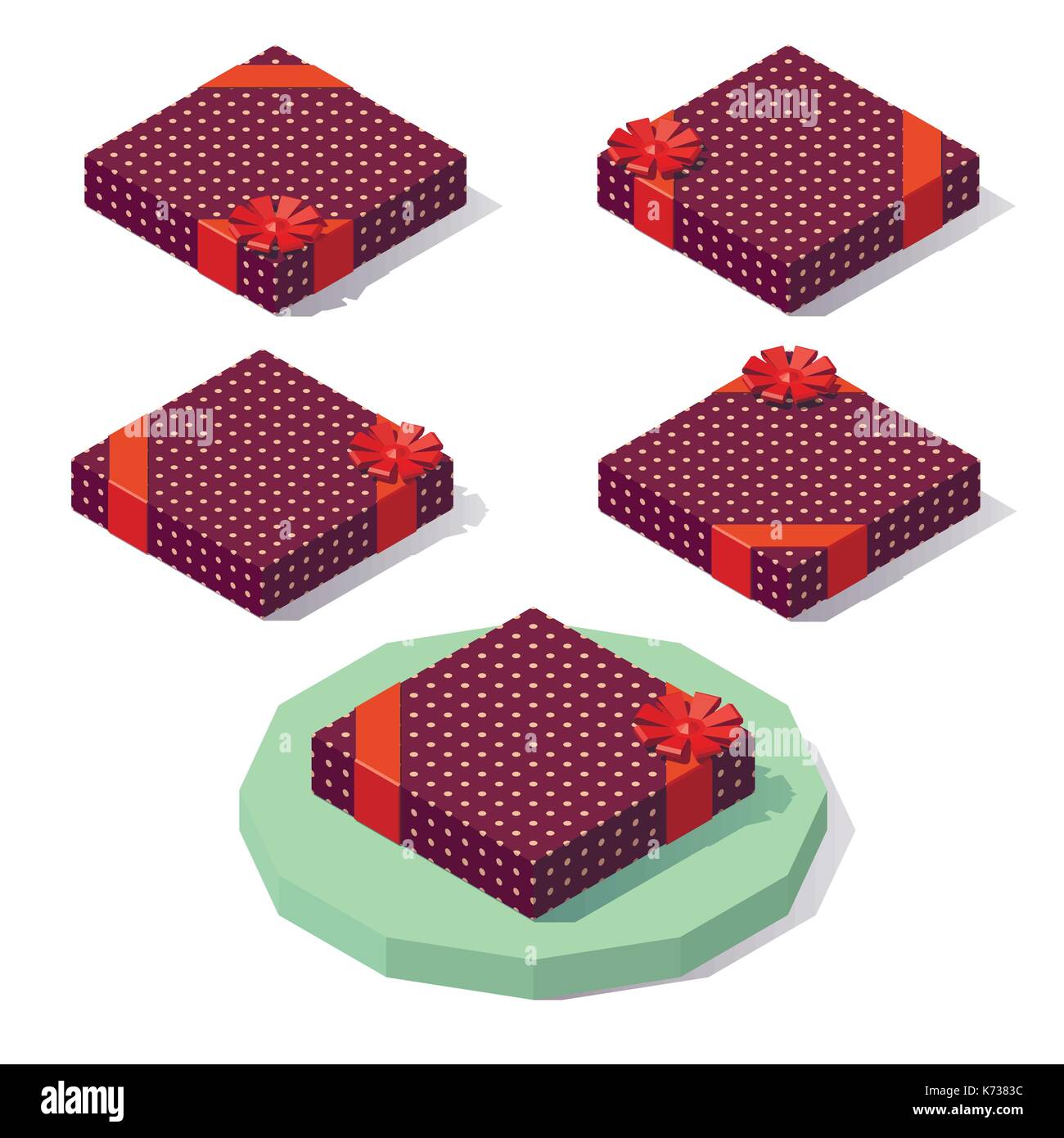 Vector poly faible isométrique télévision boîte-cadeau à pois. Illustration de Vecteur