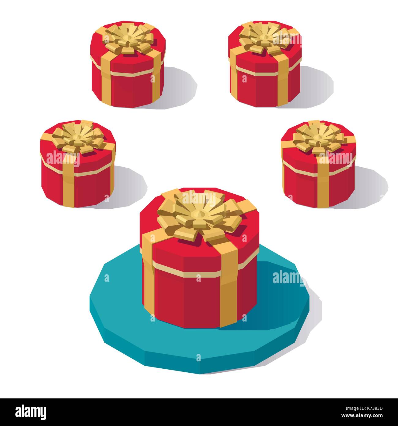 Vector poly faible isométrique boîte cadeau ronde avec couvercle. Illustration de Vecteur