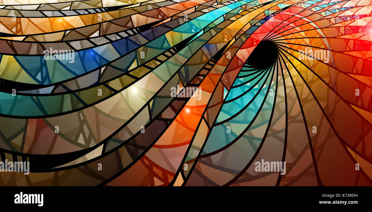 Vitraux colorés, générée par ordinateur en spirale abstract background, 3D Rendering Banque D'Images