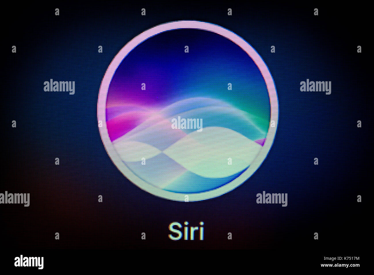 Siri, l'Assistant Virtuel, l'assistant de langue, logo, icône, s'afficher sur un écran, Apple, MacOS, iOS, iPhone, l'enregistrement de macro, détail Banque D'Images