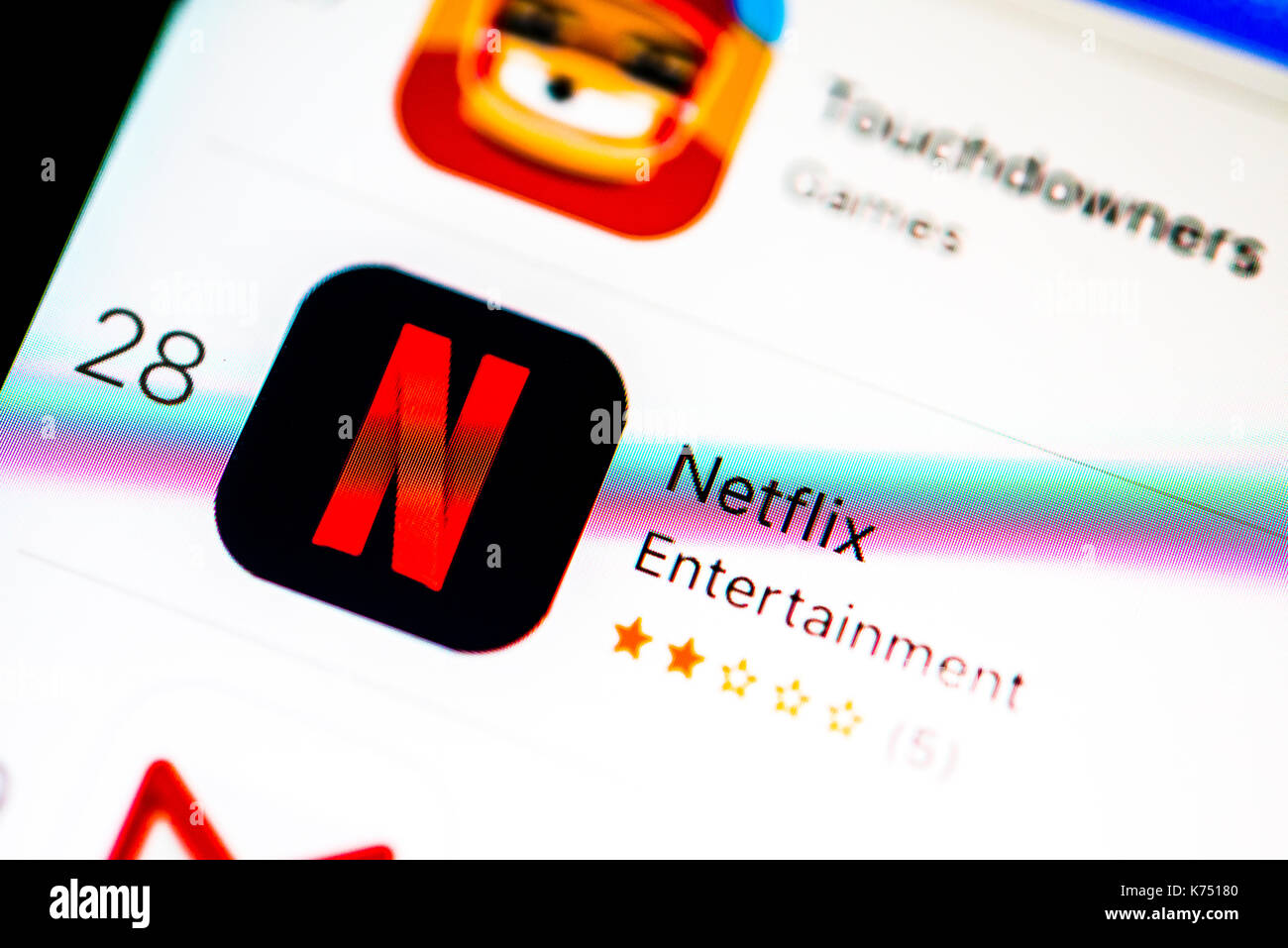 App Netflix sur l'app store d'Apple, de film et de video streaming service, icône de l'application, l'affichage sur un écran de téléphone mobile, Iphone Banque D'Images