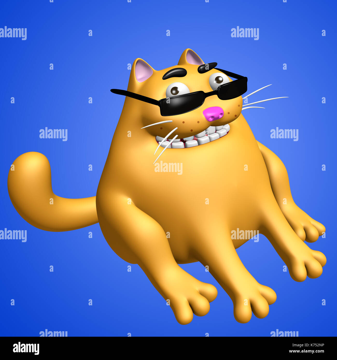 Gros Chat Mignon En Lunettes Noires 3d Illustration Funny Cartoon Character Bleu Fond Couleur Photo Stock Alamy