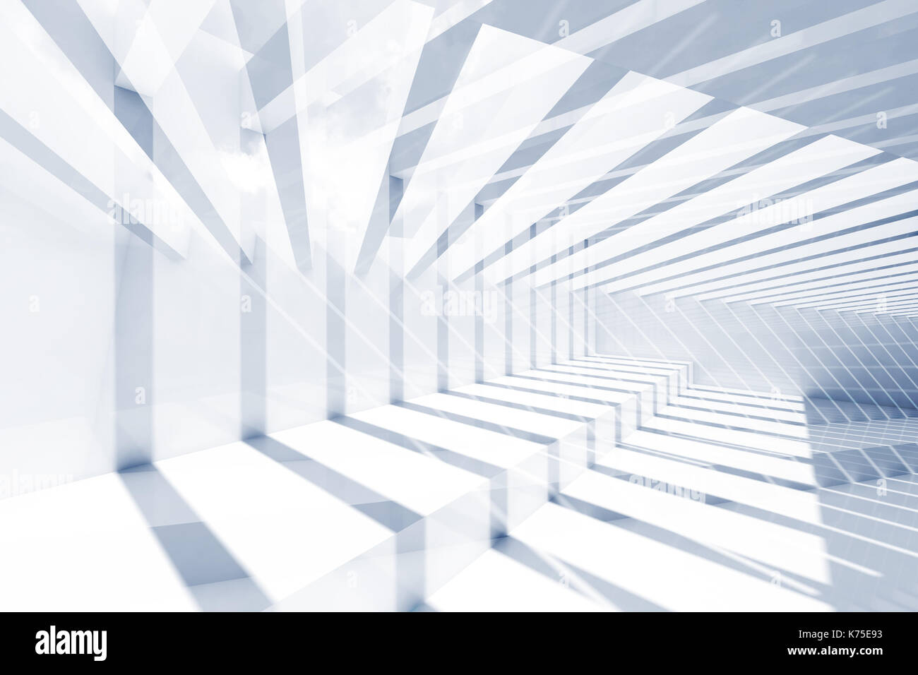 Abstract blue intérieur, cg, arrière-plan modèle intersecté des faisceaux de lumière et ombre, illustration avec double exposition, d'effet 3D render Banque D'Images