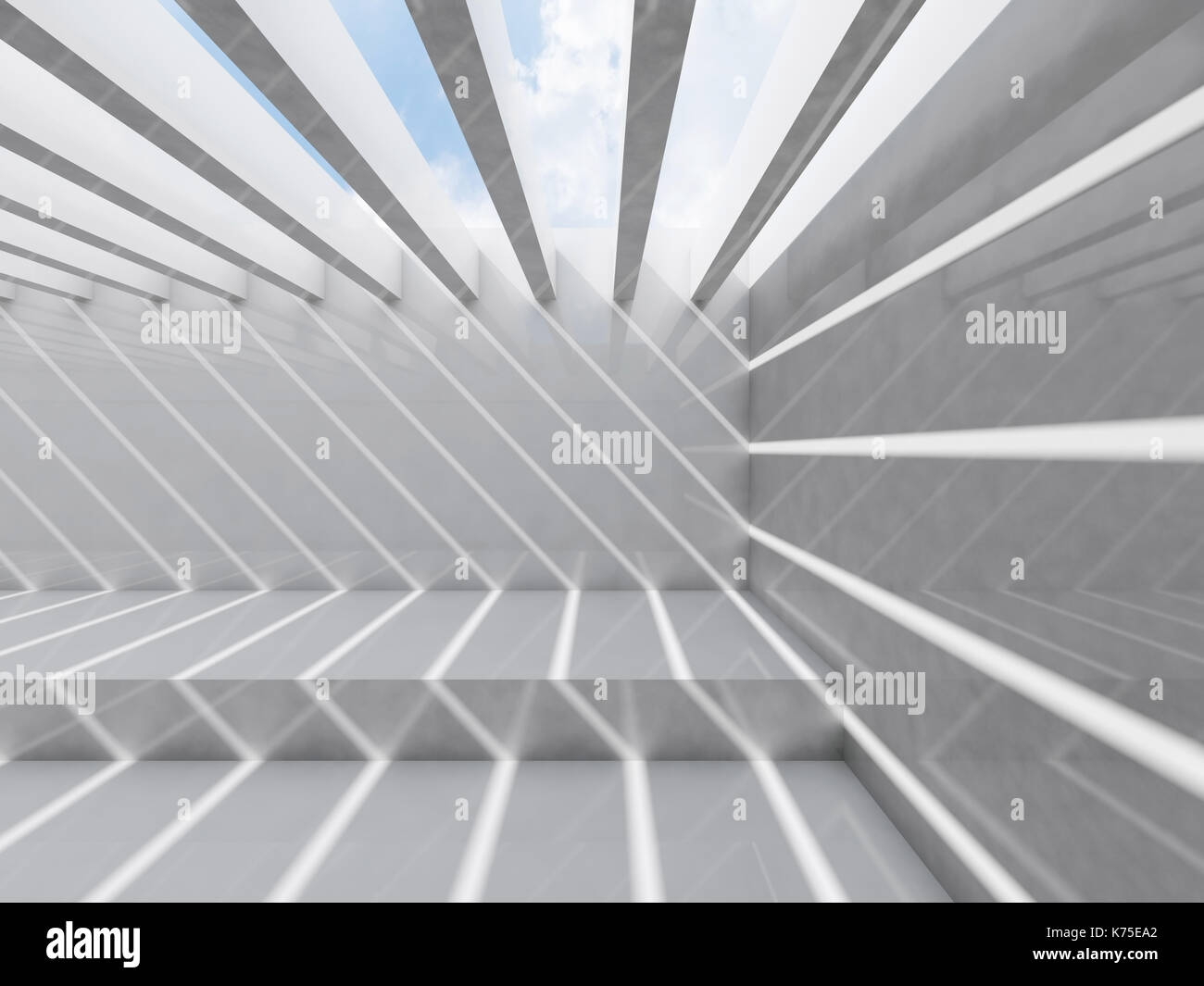 Résumé Contexte intérieur vide. avec l'éclairage de plafond et motif à rayures d'ombre et de faisceaux lumineux, 3d illustration Banque D'Images
