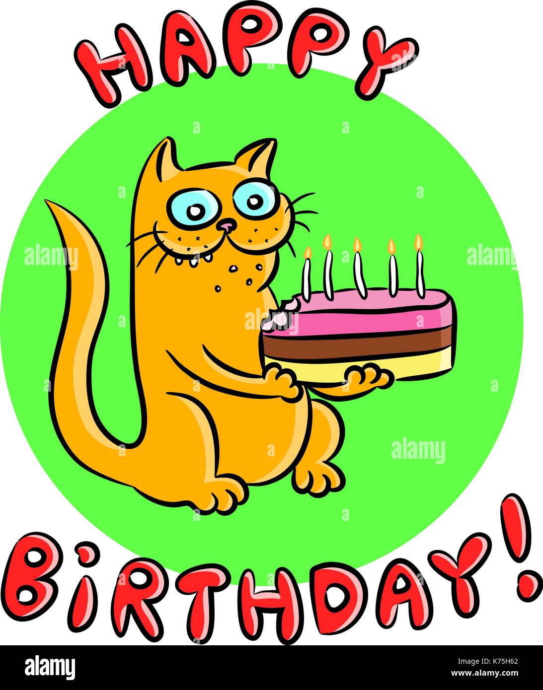 Cat félicite joyeux anniversaire et présenter un gâteau. vector illustration Image Vectorielle