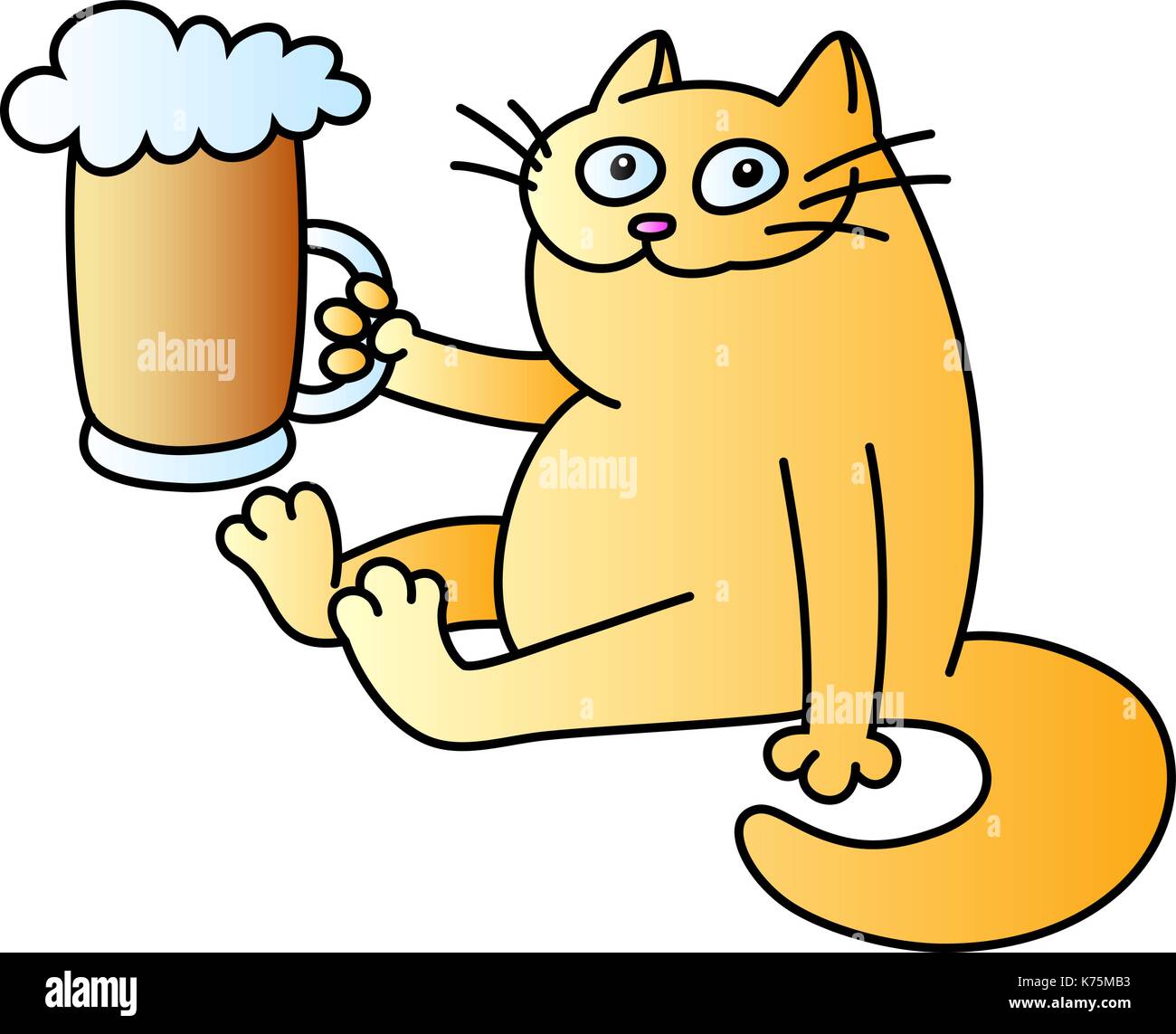 Chat avec une chope de bière. funny cartoon caractère. bonne soirée. couleur orange. vector illustration isolé. Illustration de Vecteur