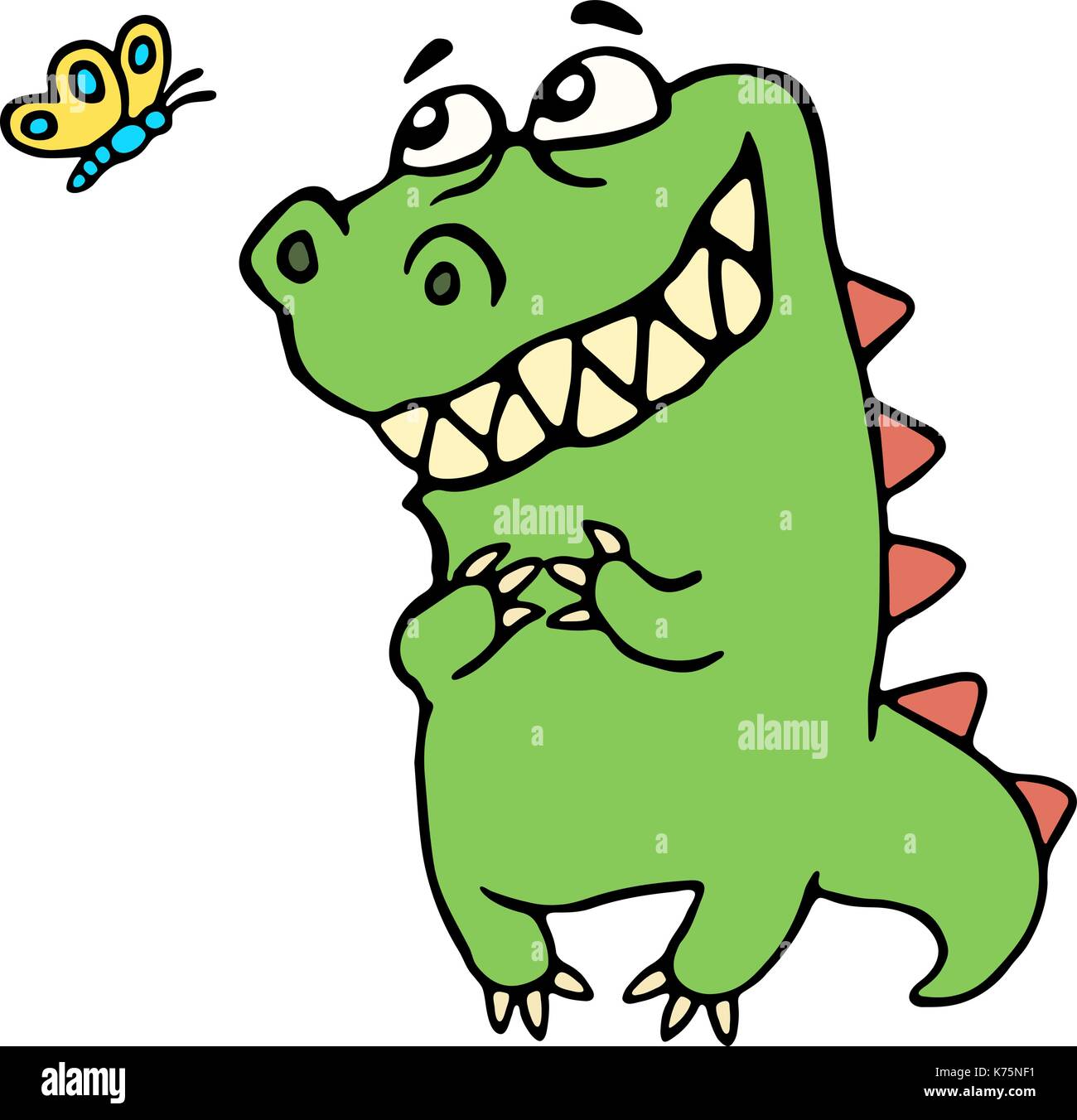 Pour admirer les dinosaures papillon. vector illustration. cute cartoon character. Illustration de Vecteur