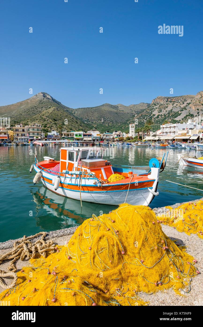 Grèce, Crete, Lassithi orientale district, la baie de Mirabello, port de pêche, Elounda Banque D'Images