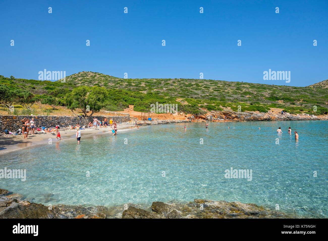 Grèce, Crete, Lassithi orientale district, la baie de Mirabello, Elounda, la péninsule de Spinalonga, plage Kolokitha Banque D'Images
