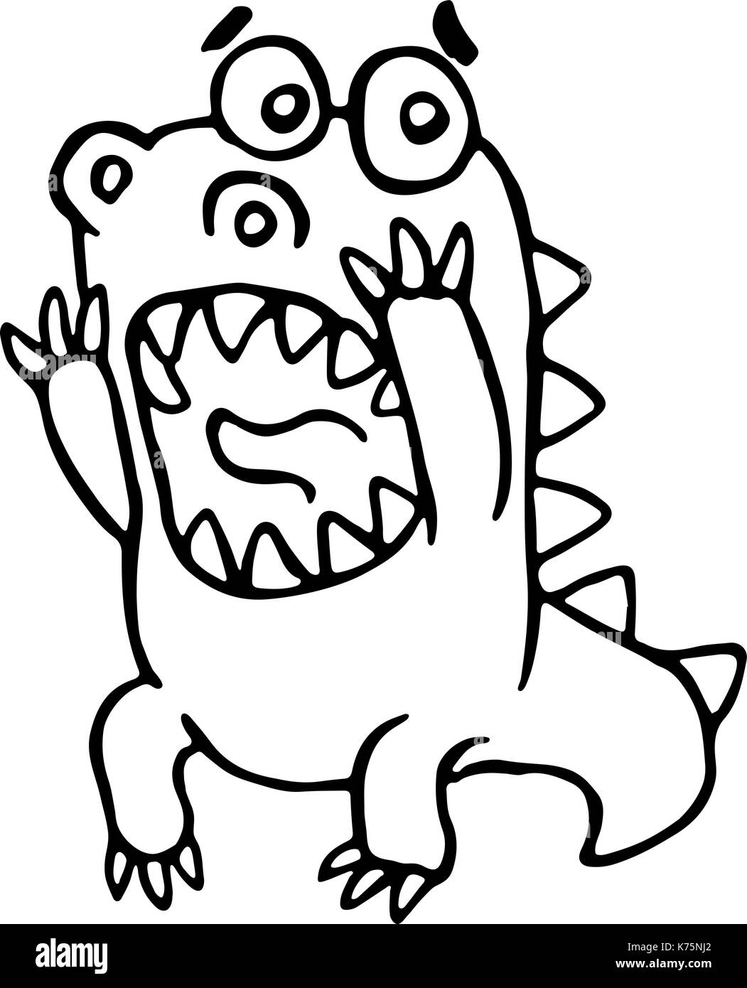 Dessin animé dragon hurlant. vector illustration. funny cute peur caractère. Illustration de Vecteur
