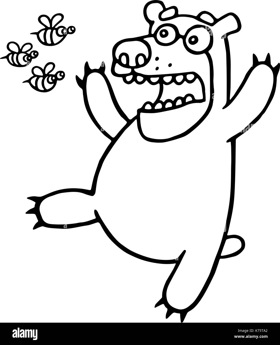 Cartoon bear a peur des abeilles en colère. vector illustration. funny cute peur et crier de caractère. Illustration de Vecteur
