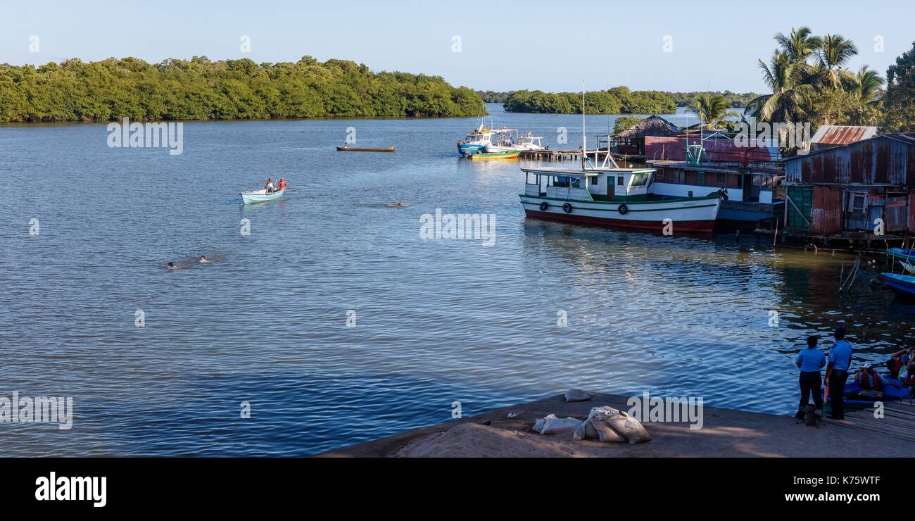 Le Nicaragua, au sud de la côte des Caraïbes, région autonome Pearl Lagoon, le port sur la lagune Banque D'Images