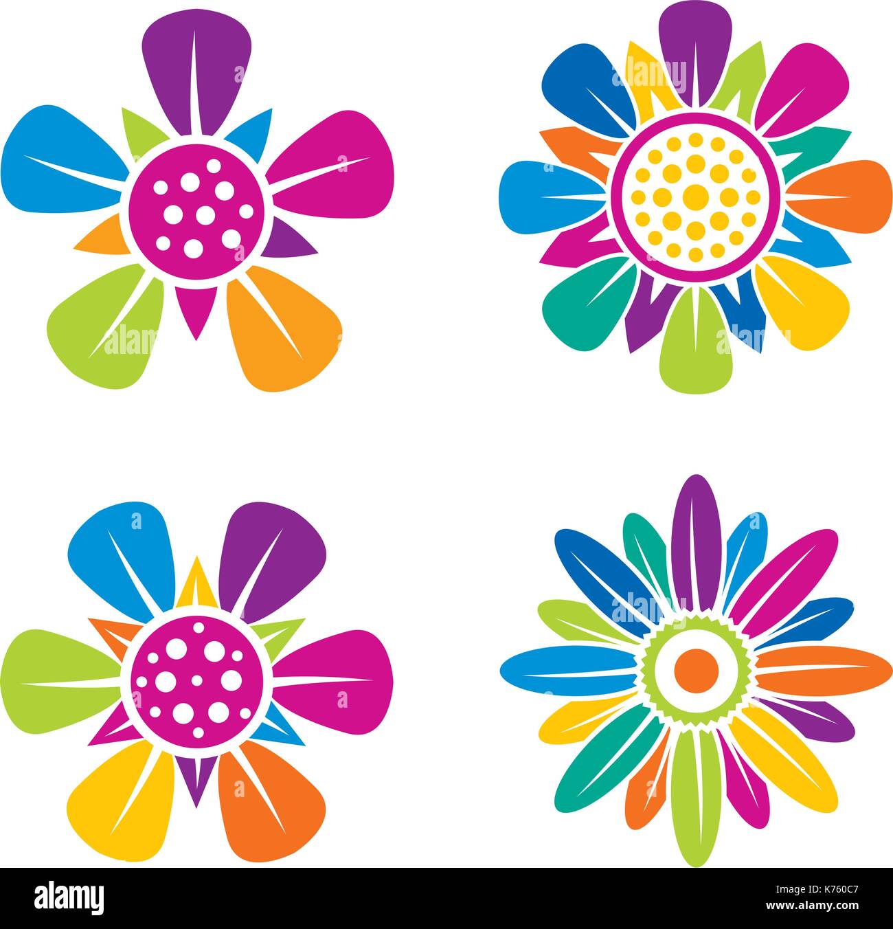 Ensemble de quatre icônes de fleurs géométriques multicolores sur fond blanc   image vectorielle Illustration de Vecteur
